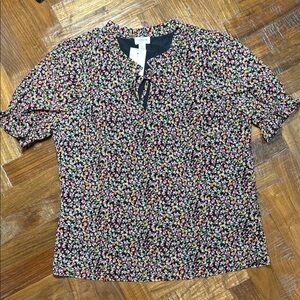 J Crew Floral Print Blouse with Tie Neck